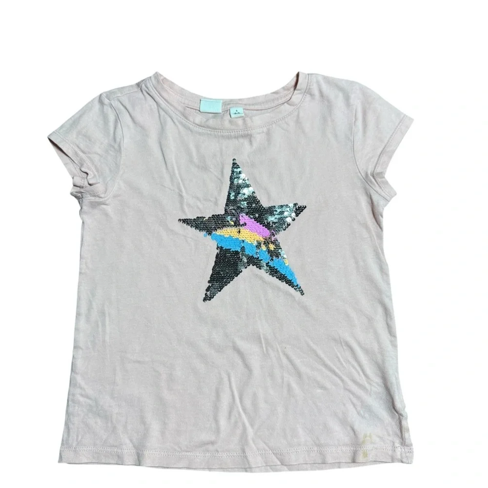 Gap Kids Pink Sequin Star Short Sleeve Tee Shirt Girls Size S 6/7